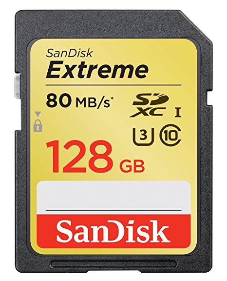 SanDisk Extreme 128GB U3/UHS-I SDXC with 4K Ultra HD, up to 80MB/s Read; 60MB/s Write- SDSDXN-128G-G46 [Older Version]