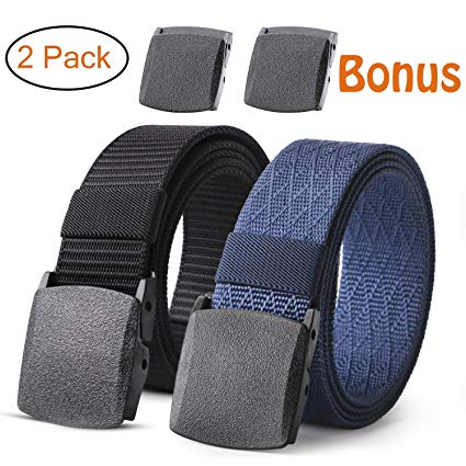 Nylon Military Tactical Belt 2 Pack Webbing Canvas Outdoor Web Belt With Plastic Buckle