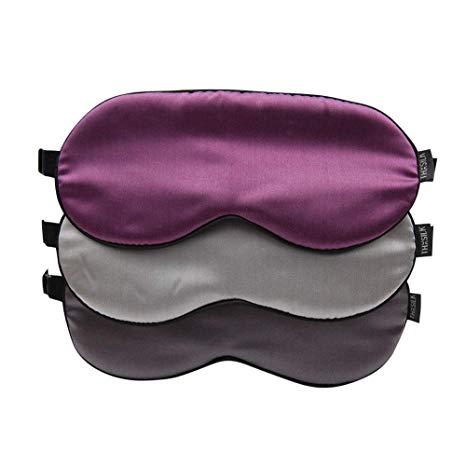 100% Natural Silk Sleep Eye Mask with Elastic Strap, Extremely Soft & Smooth, Blindfold for Full Night Sleep, Travel, Nap (Random Color, Pack of 3)