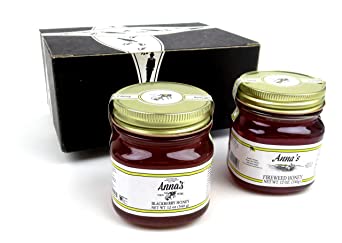 Anna's Gourmet Raw Honey 2-Flavor Variety: One 12 oz Jar Each of Blackberry and Fireweed in a BlackTie Box (2 Items Total)