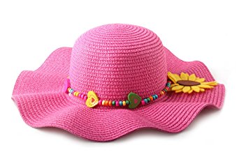 Dantiya Kids Multi-colors Large Brim Flower Beach Sun Hats for Girls