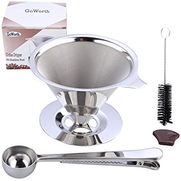GoWorth Pour Over Coffee Dripper - Stainless Steel Reusable Coffee Filter Coffee Dripper and Single Cup Coffee Maker