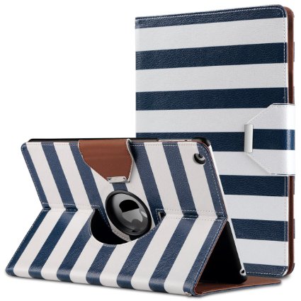 iPad Air Case,ULAK 360 Degrees Rotating Stand Case Cover for Apple iPad Air/ iPad 5 (2013 Release) With Automatic Wake/Sleep Function (Navy Blue/White Stripes)