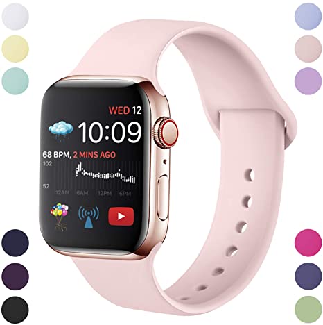 Hamile Strap Compatible With Apple Watch Series 5, Series 4, Series 3, Series 2, Series 1, Soft Silicone Waterproof Replacement Strap for Apple Watch 38mm 40mm S/M Baby Pink
