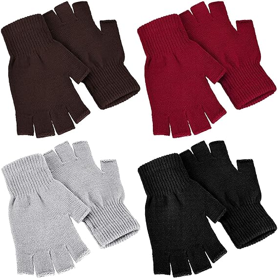 SATINIOR 4 Pairs Winter Half Finger Gloves Knitted Fingerless Mittens Warm Stretchy Gloves for Men and Women