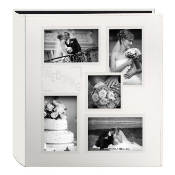 Pioneer Collage Frame Embossed "Wedding" Sewn Leatherette Cover Photo Album, Ivory