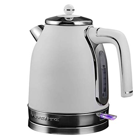 Ovente Electric Kettle, 1.7L, Auto Shut-Off, 1500W (120V), Stainless Steel & BPA-Free, Anti-Fingerprint, Indicator Light, White (KS777W)