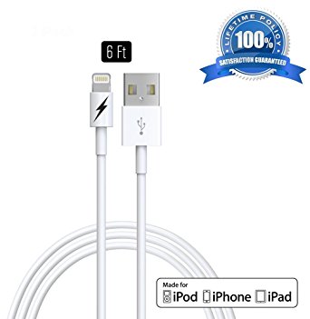 6 FT Certified iPhone 5 & 6 Charging Cable Lightning Cord - Genuine Authentication Chip Ensures The Fastest Charge and Sync For Latest iPads iPods & IOS Devices. Lifetime Guarantee!