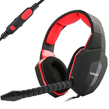 PS4 Headset With Microphone Badasheng Wired Stereo Gaming Noise Cancelling Headphones for PS4, Xbox One, PC , Laptop with Detachable Microphones (Red)