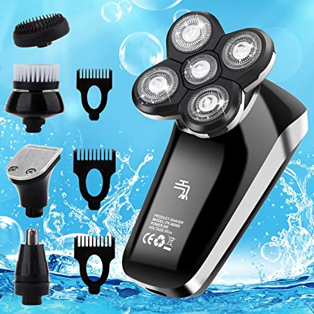 Vifycim Electric Razor for Men, 5 in 1 Head Shavers for Bald Men, Dry Wet Waterproof Mens Rotary Shaver, USB Cordless Face Rechargeable Razors Travel Portable Grooming Kit for Man Facial Bald Head