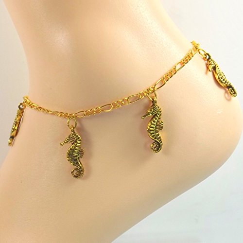 Gold-tone Seahorse Anklet- Nautical Golden Ankle Bracelet- Ocean Lovers Collection -