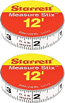 Starrett Measure Stix SM412WRL Steel White Measure Tape with Adhesive Backing, English Graduation Style, Right to Left Reading, 12' Length, 0.5" Width, 0.0625" Graduation Interval