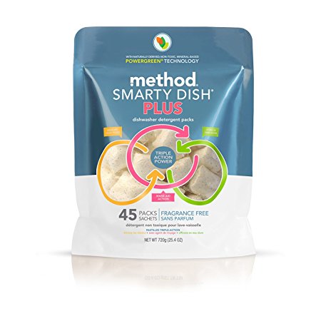 Method Smarty Dish Plus Dishwasher Detergent Packs, Fragrance Free, 45 Count