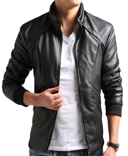 ZSHOW Mens Add Wool Leisure PU Leather Jacket