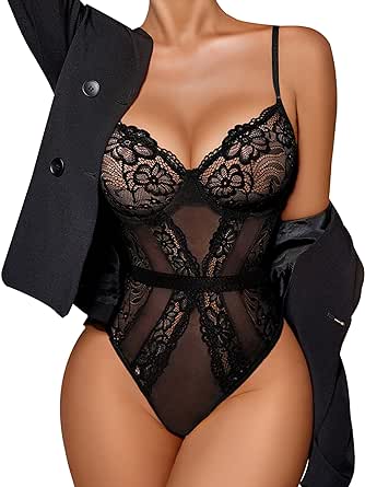 Avidlove Women Lingerie Bodysuit Lace Teddy Snap Crotch One Piece Underwire Babydoll