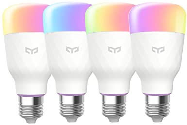 Yeelight Smart Light Bulb, Multicolor, Dimmable, App & Voice Control Wi-Fi Smart Color Changing Light Bulb, Alexa, no hub Required, A19 60W Equivalent Smart Home RGB LED Bulbs (Multi-Colored, 4 Pack)