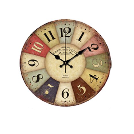 Cobblehome Fashion 14 Inch Vintage France Paris Colourful French Country Tuscan Style Paris Wood Wall Clock Arabic Numbers