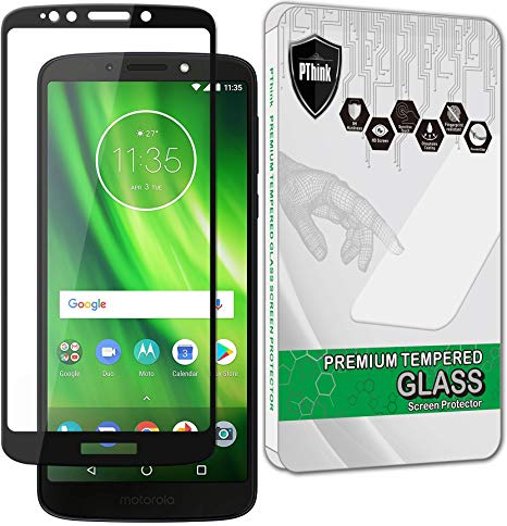 PThink 3D Curved Full Screen Coverage Tempered Glass Screen Protector for Moto G6 Play (Black)