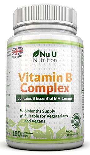 Vitamin B Complex 180 tablets (6 month supply) - 100% MONEY BACK GUARANTEE - Contains all Eight B Vitamins in 1 Tablet, Vitamins B1, B2, B3, B5, B6, B12, D-Biotin & Folic Acid by Nu U