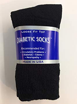 3 Pairs of Mens Black Diabetic Crew Socks 13-15 Size