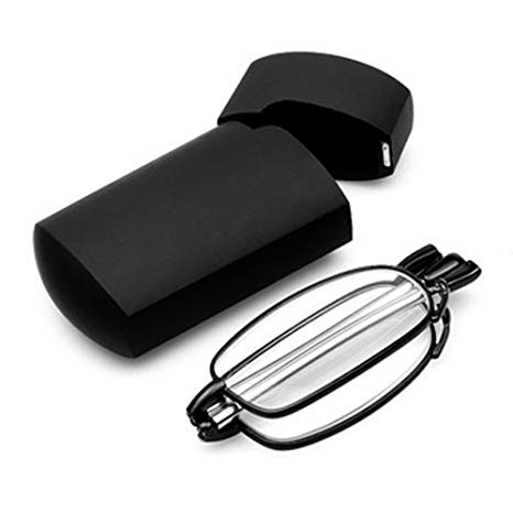 TOOGOO(R) Portable 1 Pairs of Compact Folding Reading Glasses with Mini Flip Top Carrying Case for Fashion Men and Women Rotation Eyeglass  1.5 black