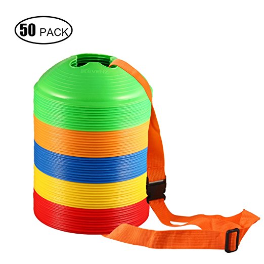 Kevenz Thicker Soft Soccer Discs Cones(12/25/50/100-Pack) (Yellow/Red/Green/Blue/Orange disc cone)