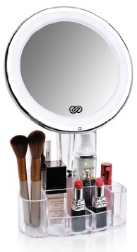 Sanheshun 7X Magnifying Lighted Makeup Mirror with Vanity Tray Stand, Touch Activated, Battery Operated
