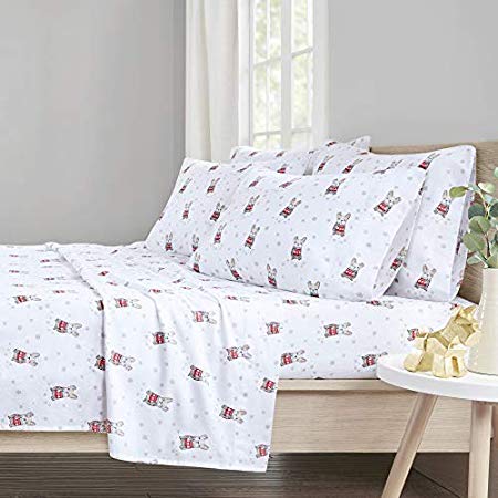 Bed Sheets Set Cal-King - Cute Bulldog 6 Piece 100% Cotton Flannel Printed Sheet Bedding Set - Includes 1 Flat Sheet, 1 Fitted Sheet, and 4 Pillowcases