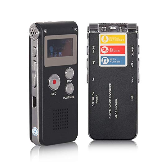 ACEE DEAL Black Digital Voice Recorder 8GB, Audio Voice Activated MP3 Player with Android USB Port, Multifunction Recorder Dictaphone with Built-in Speaker, Include Cables and Earphones