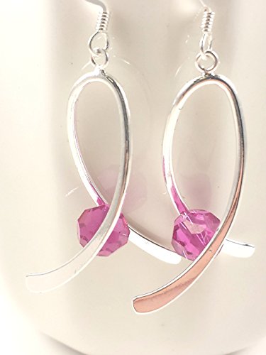 Breast cancer awareness earrings. Pink and silver ribbon earrings. Swarovski crystal earrings.