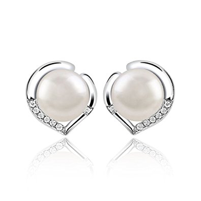 ONECK Pearl Earrings 925 Sterling Silver Freshwater Pearl Studs Ladies Women Earrings with Exquisite Jewellery Gift Box