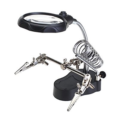 OFKP® 3.5X 12X LED Magnifier w/ Auxiliary Alligator Clip Stand for Electronics Soldering