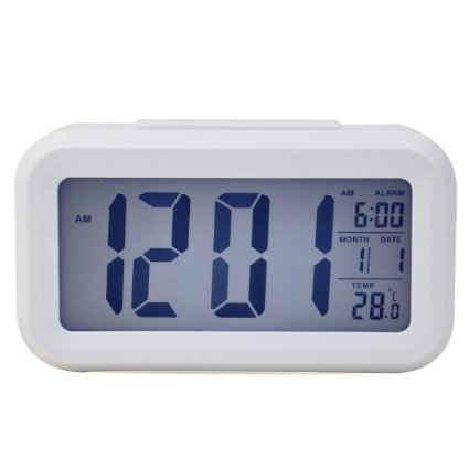 Hippih Sensor Smart Oversized Backlit Digital Display Intelligent Alarm Clock with Date and Temperature(White)