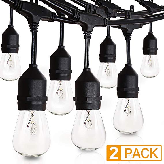 Amico 2 Pack 52FT Outdoor String Lights: Commercial Grade Weatherproof Yard Lights, 11W Dimmable Incandescent Bulbs, UL Listed Heavy-Duty Decorative Patio Bistro Market Café Lights