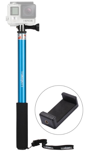 Luxebell Selfie Stick Adjustable Telescoping Monopod Pole 405 for Gopro Hero 4 Session Black Silver 3 3 2 and Sjcam Sj4000 Sj5000 Camera - Blue