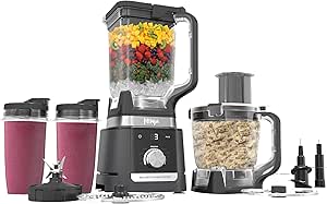 Ninja CO905KS Deluxe Kitchen System, 1600 WP Auto-IQ Base, 88-oz. Picther, 9-cup Deluxe Food Processor, (2) 24-oz. Single-Serve Cups