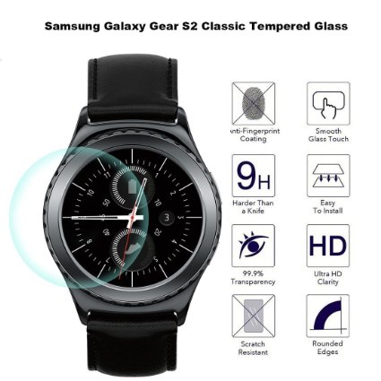 Tempered Glass Screen Protector-Weston Jewelers(TM) 2.5D Round Edge/99% Clarity/0.3mm/9H Hardness/Shatter-Proof/Bubble Free, Glass Screen Protector for Samsung Galaxy Gear S2/S2 Classic Watch