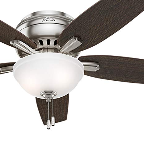 Hunter Fan 52" Hugger Ceiling Fan in Brushed Nickel with a Cased White Glass Light Kit, 5 Blade (Certified Refurbished)