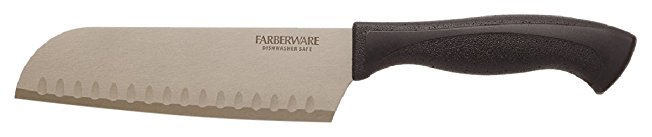 Farberware 5210358 Knife Armor Dishwasher Safe  Stainless Steel Santoku Knife with Textured Handle, 7-Inch, Black
