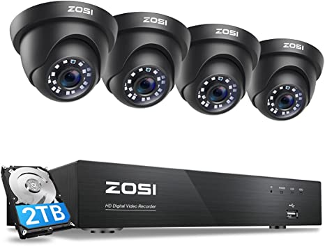 ZOSI 4K H.265  Ultra HD Home Security Camera System Outdoor Indoor, 8MP 4 Channel CCTV DVR and 4 x 4K CCTV Dome Camera, 150ft Night Vision, Remote Access, Motion Alert Push (2TB Hard Drive Built-in)