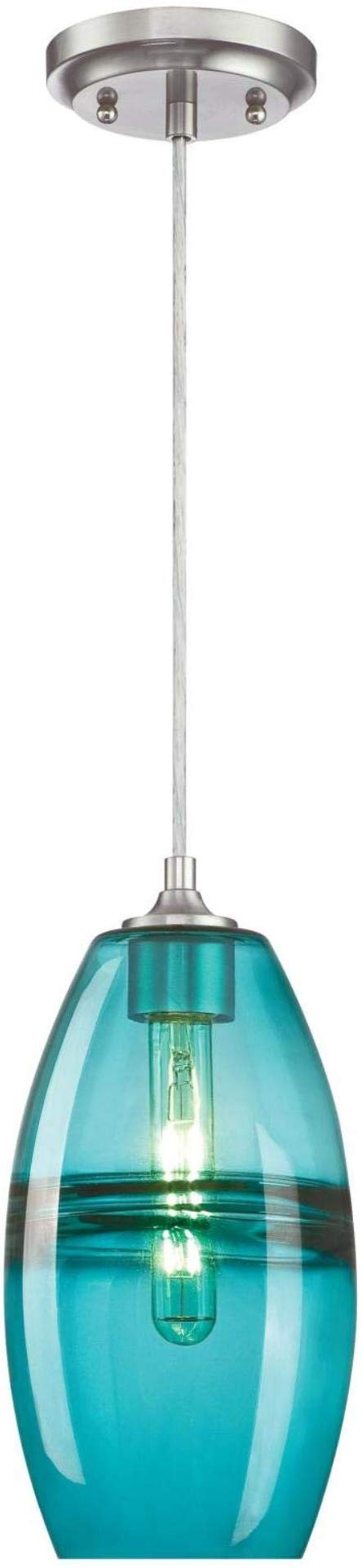 Westinghouse Lighting 6366300 One-Light Indoor Mini Pendant Light, Brushed Nickel Finish with Turquoise Glass