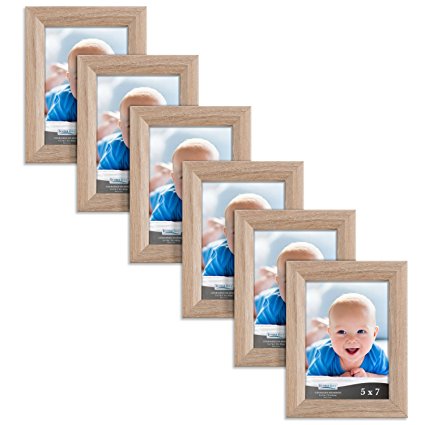 Icona Bay 5x7 Picture Frames 6 Pack (5 by 7, Weathered Oak Wood Finish), Picture Frame Set For Wall Hang or Table Top, Cherished Memories Collection