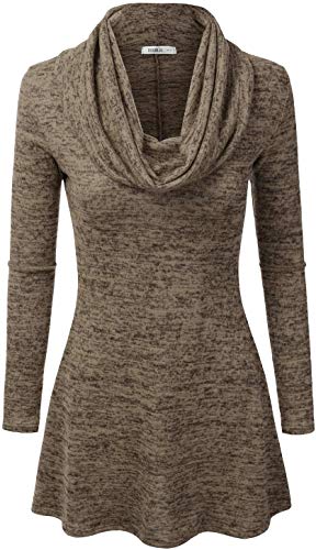 Doublju Marled Cowl Neck A-Line Tunic Sweater Dress Top for Women with Plus Size