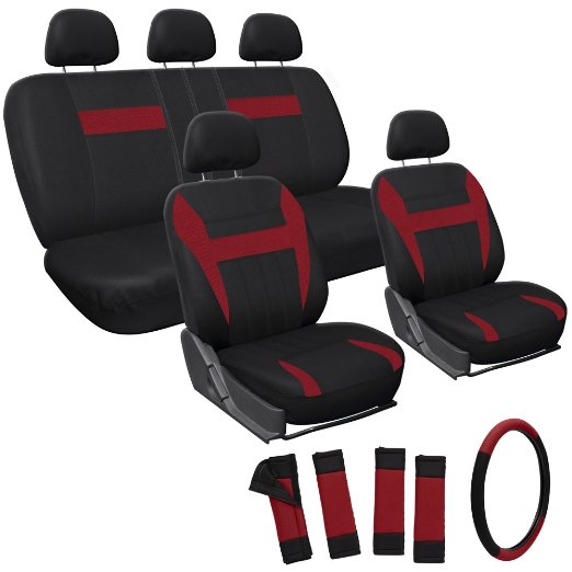 OxGord Car Seat Covers - Mesh Fabric (Red / Black) (17 Piece)