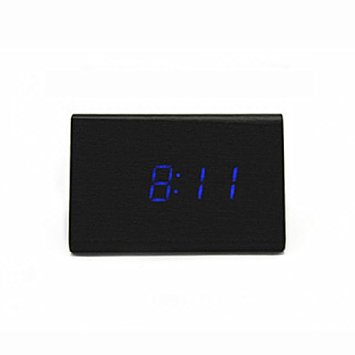 Smileto® Super Mini Triangle Wood Style Grain Thermometer Touch Sound Activated Desk LED Digital Alarm Clock (Black Case Blue Light)
