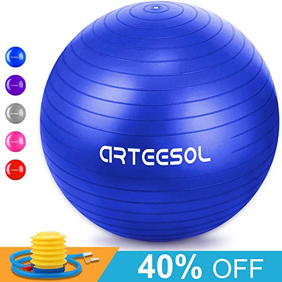 arteesol Exercise Yoga Ball, Extra Thick Stability Balance Ball (45-75cm), Professional Grade Anti Burst&Slip Resistant Balance, Fitness&Physical Therapy, Birthing Ball with Air Pump