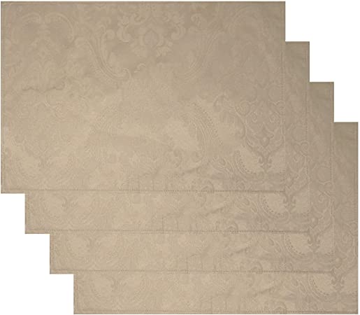 Elrene Home Fashions Caiden Elegance Damask Placemat Set of 4, 13" x 19", Taupe