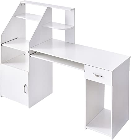 YYAO Multifunctional Computer Desk with Open Shelves for Home Office Study(White)