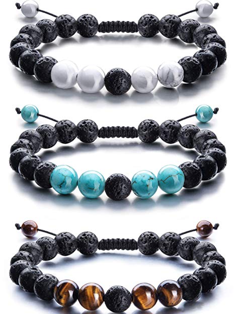 Tatuo Adjustable Lava Rock Stone Essential Oil Diffuser Bracelet Braided Rope Stone Yoga Beads Bracelets for Men Women