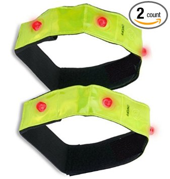 Flashing Lights LED Reflective Sports Armband, High Visibility for Running, Jogging, Walking, Cycling; Protective Gear for Children, Adults and Pets; 3M Scotchlite Tape; 2 Pack